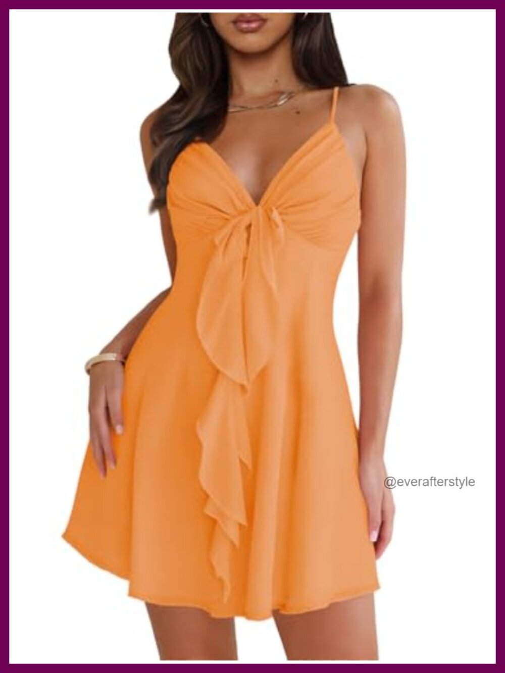 Women Flowy Mini Dress Sexy Sundress Spaghetti Strap V-Neck Backless Bow